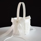 Ivory Satin And Lace Wedding Flower Girl Basket And Matching Ring Bearer Pillow