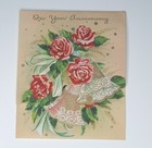 Vtg 1950 s Die-cut Wedding Anniversary Card Ephemera Floral Roses Gold Bells