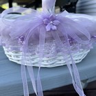 White Basket With Purple Lace   Flower Trim - Wedding  Easter  Etc 