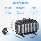 254gph Aquarium Air Pump  Adjustable Quiet Fish Tank Bubbler  Commercial Air Pum