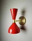 1950 s Mid Century Brass Italian Diabolo Wall Sconce Light -fixture 2 Bulb Pair 