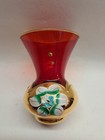 Red Italian Glass Vase Vintage Glass Gilded Gold   Hand Blown Antique Bohemian 