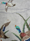 Primitive Mallard Ducks In Flight Beige Linen Crewel Wall Art Finished Piece
