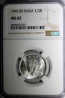 India-british George Vi Silver 1941  b  1 2 Rupee Bombay Ngc Ms62 Km  551  033 