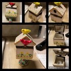 Adorable Hand Painted Ceramic Hinged Bird House Trinket Box On Pedestal Birds