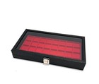 Black Glass Top Red 32 Space Liner Coin Rocks Pins Rings Jewelry Display Case