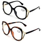 2 Pairs Women Oversized Fashion Butterfly Anti Blue Ray Uv Reading Glasses Metal