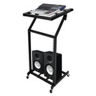 16u Dj Mixer Stand Adjustable Rack Mount Rolling Stage Cart Studio Music Show