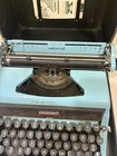 Underwood Golden Touch Portable Typewriter W case  Robin Egg Blue Works 