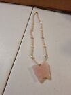 Lee Sands  Rose Quartz Butterfly Carved Necklace 20 Inch Chain Pre-owned