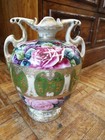 Antique Nippon 1900s  Gold Jeweled Roses Large Handled 10 5  Japanese Vase 1900