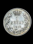 Serbian Silver Coin King Milan I 1912 1 Dinara Antique Uncirculated