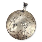 Vintage Antique Stamped Aztec 925 Sterling Etched Mexican 2  Round Dome Pendant