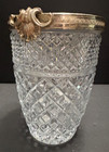 Wexford Crystal Diamond Pattern Champagne Wine Cooler Silver Plate Rim 8x6  Vase
