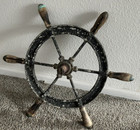 Antique Cast Iron Wood Handles Ship Wheel 23 Inches Rust   Barnacles Heavy 16 Lb