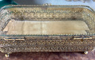 Victorian Vintage Ormolu Gold Gilded Jewelry Box Casket Floral Glass Top Footed