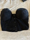 Bonia Women   s Black Leather Strapless Bustier Top Size 42 Hook   Eye