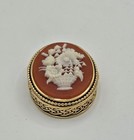 Estee Lauder Carnelion Floral Cameo Solid Perfume Compact Pill Trinket Box Vtg