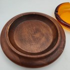 Vntg Wood Base Amber Glass Ashtray Round Cigarette Cigar Smoking Lounge Decor
