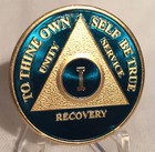 1 Year Blue Gold Plated Aa Chip Alcoholics Anonymous Medallion Coin Sobriety One