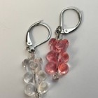 Gummy Bear Earrings Pink White Silver Tone Hook Cute