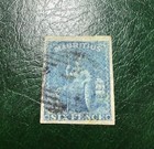 Mauritius Scott 18 6 Pence Blue Britannia Vf Used 4 Margins Nice  1859 