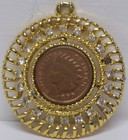 2 Pendants With Encased Indian Head Pennies jeweled W 1899   Horseshoe W 1905