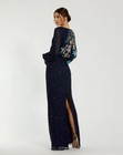 Mac Duggal Size 14 Navy High Neck Long Sleeve Sequin Evening Gown