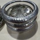 Metal Mcm Clear Glass Coasters Aluminum Hammered Rim Sunburst Center Set Of 6