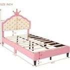 Crown Cute Twin Size Princess Bed Frame For Girls Kid Pink Upholstered Platform