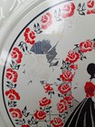 Vintage Metal Stove Vent Pipe Flue Cover Round Southern Belle Red Flowers