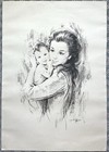 Original Vintage Charcoal Drawing Mother And Child Large 28 X 19 5    
