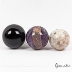 1190 Ct 3 Pcs Natural Untreated Multi Healing Crystal Gems Sphere Lot With Stand