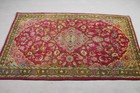 Vintage Accent Rug  3 4x6 Ft Turkish Rug  Red Bordered Wool Rug