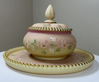 Fenton Burmese Art Glass Vanity Set W Covered Powder Box   Tray 261 2000 Vintage