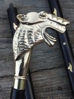 Chrome Heavy Head Handle Strong Wooden Walking Stick Vintage Cane Black Inlaid