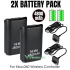 2 Pack Rechargeable 4800mah Battery Pack For Xbox 360 Wireless Controller Black