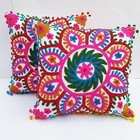Sofa Decor Cotton Suzani Cushion Cover Sequin Embroidered Square Pillow Case 5pc