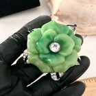 Kenneth Jay Lane Jade Green Resin Flower Brooch Pin Large Crystal