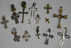 Religious Lot Cross Silver And Gold Tone Open Work Ornate Pendant Charm Medal