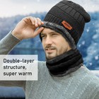 Men Women Winter Beanie Hats Scarf Set Warm Knit Thick Thermal Fleece Lined Cap