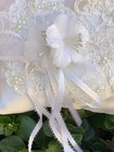 Wedding Ring Bearer Pillow White Lace Pearl Cushion White Flowers Keepsake Gifts
