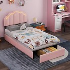 Twin Size Upholstered Bed Frame W  Storage Drawer   Led Headboard For Kids girls
