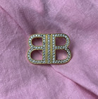 Gold Tone Balenciaga Brooch Rare Item  Big Logo With Stones Pin