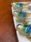 3 Mercury Hand Blown Glass Blue Birds   1 White Bird Christmas Ornament