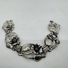 Antique Art Nouveau Sterling Silver Flower Floral Link Bracelet Vintage 7 5    32g