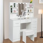 Vanity Makeup Table Stool Set Dressing Desk With 10 Led Lighted Mirror 5 Drawers