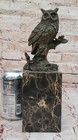 Bronze Sculpture  Hand Made Statue Animal Owl Pure Figure On Marble Base Decor