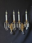 Vintage Antique Pair Wall Lights  Brass And Crystal 2 Arms Lights Sconces Wall 