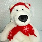 Princess Soft Toys Polar Bear White Fur  12in Plush Red Snowflake Hat Scarf New